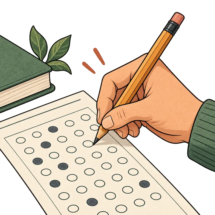 Mano que marca una respuesta en una hoja de test